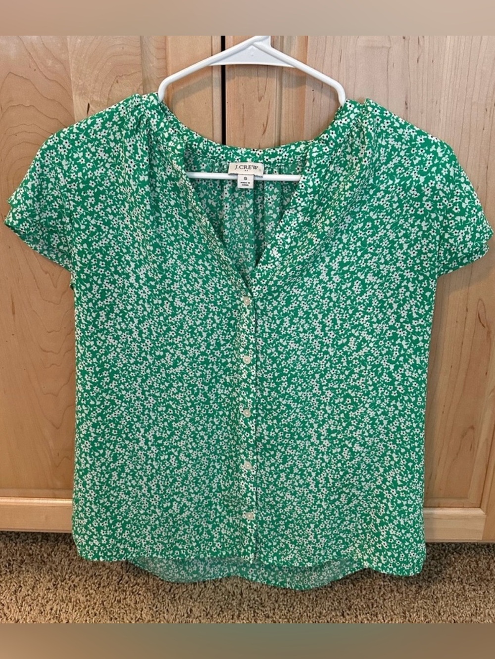 J. Crew Green Ditsy Floral Button-Front Blouse